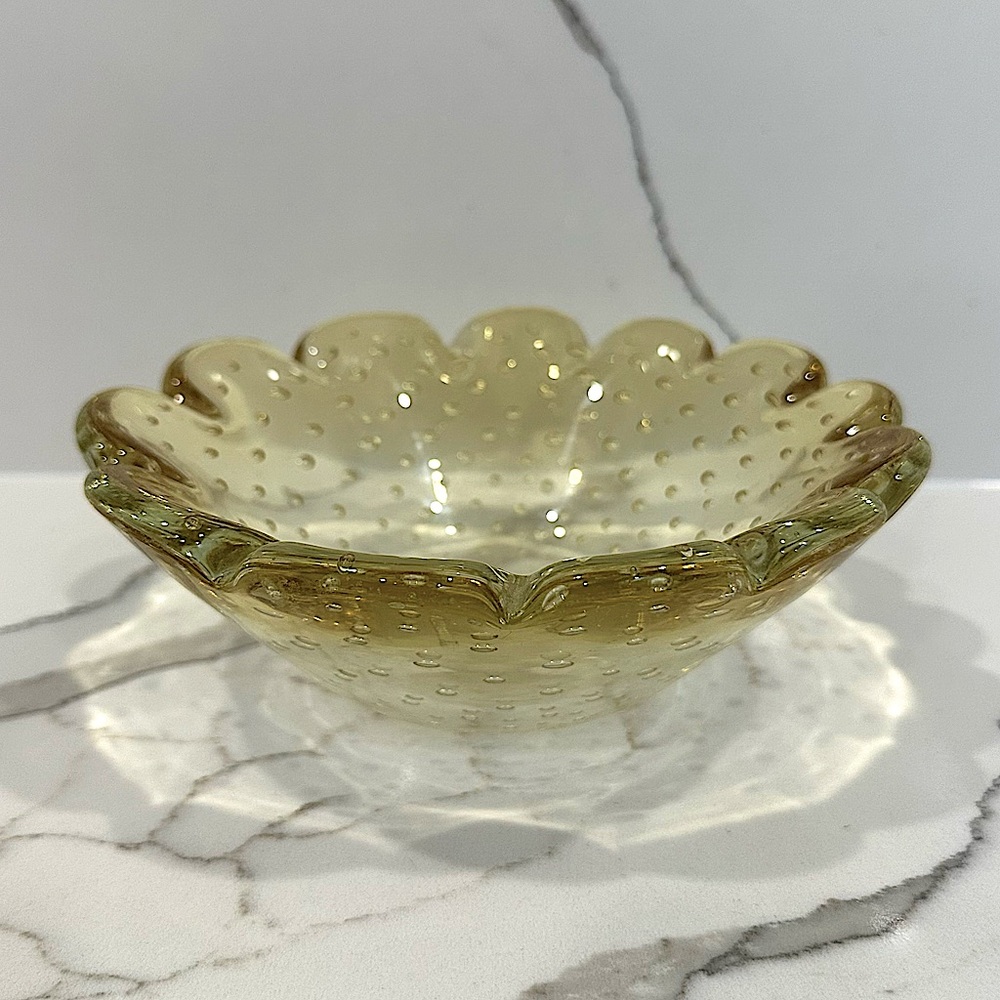 Translucent Yellow Flower Hand Blown Glass Bowl